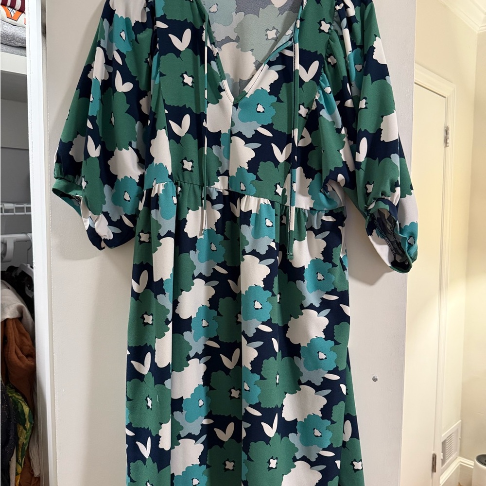 Michelle McDowell Floral Green and Blue Women's Dress